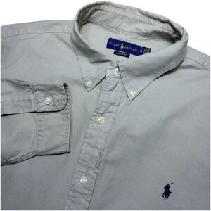Ralph Lauren XL Button Up Long Sleeve Blue pony Gray work Oxford Preppy Shirt